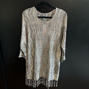 Chico's Metallic Knit Sweater with Fringe